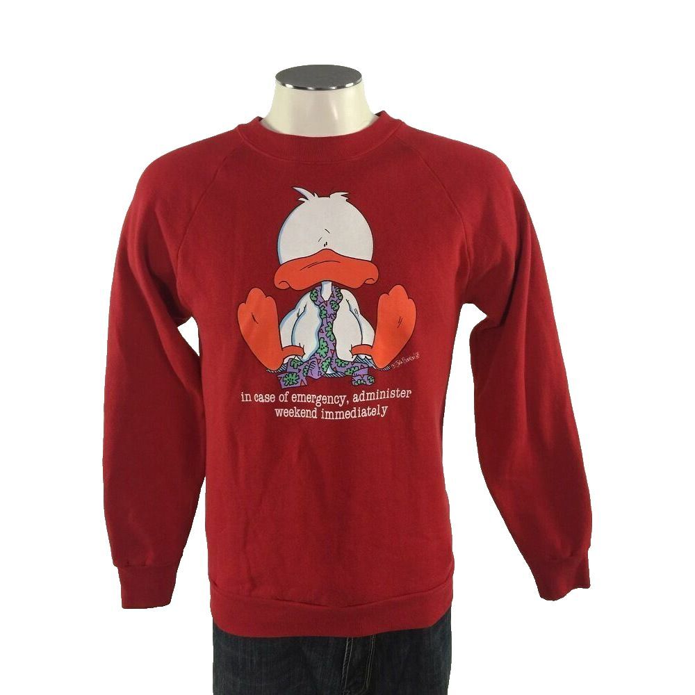 In Case Emergency Administer Weekend Sweatshirt L Duck‎ Jim Benton 1988 VTG 80s